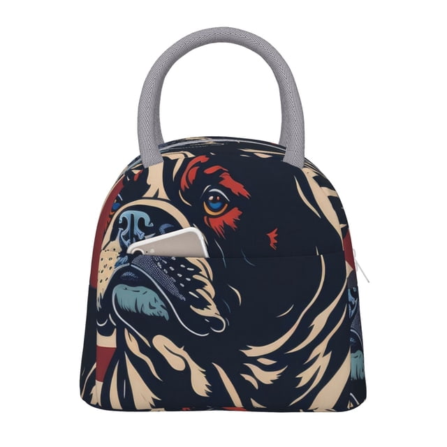 Fotbe Patriotic Bulldog Art Bolsa de Almuerzo con Estampado, Lonchera Aislada, Contenedor de Comida Reutilizable Tipo Cooler a Prueba de Fugas
