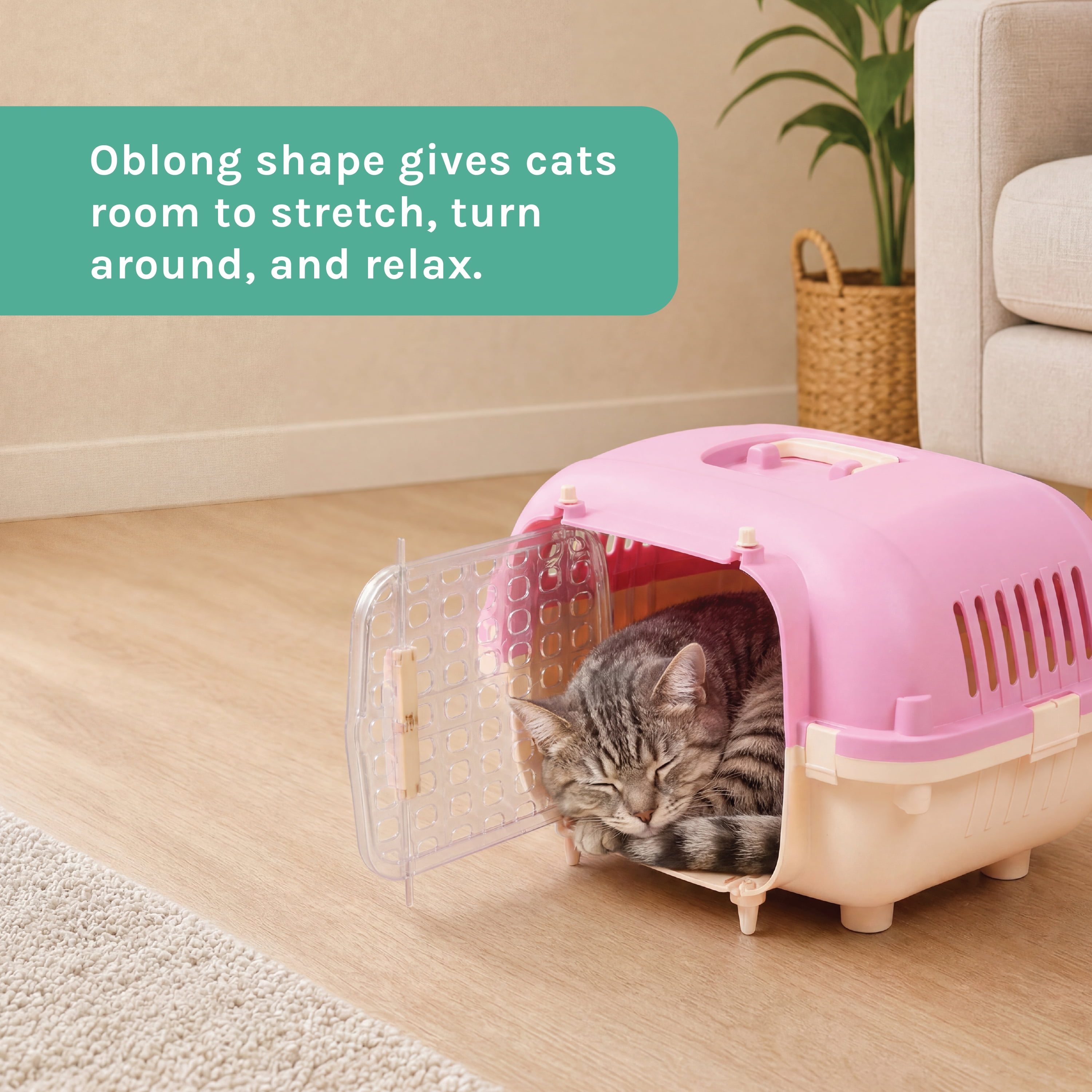 Kitty City 21" Oblong Durable Hard Sided Plastic Pet Kennel with Top Handle, Pink, 20 lb Limit