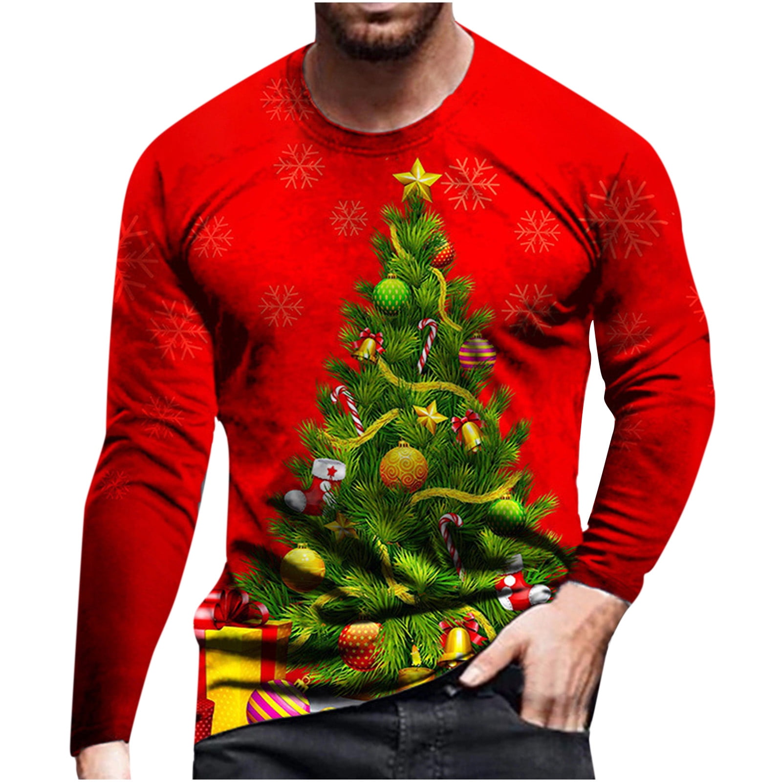 Red and Big Christmas Candy Mens Fashion Hooded Sweater Autumn Winter Casual
