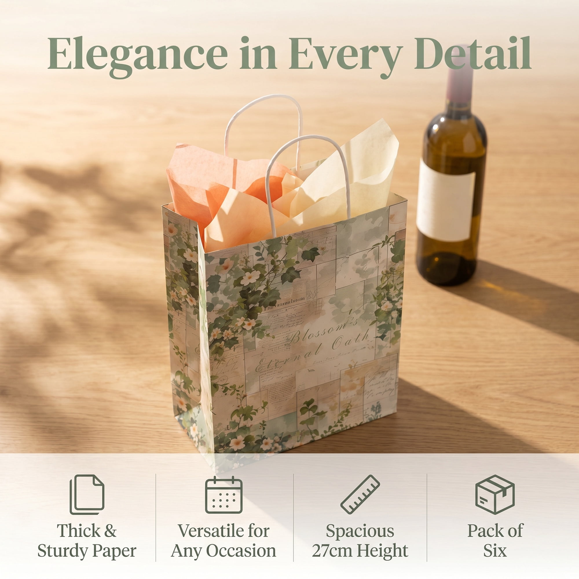 Unique Bargains 6Pcs Thick Paper Gift Bags with Handles Gardenia 8.3" x 4.3" x 10.6"