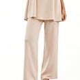 thumbnail image 3 of FRSASU Plus Size Pajamas Sets for Women Loose Fit Solid Shorts Sleeve T-shirts with Wide Leg Pant Sleepwear Lounge Sets Beige, 3 of 4
