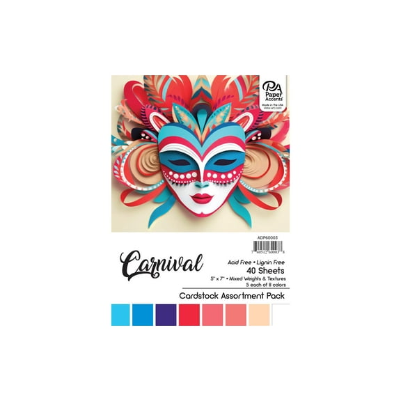 Accent Design Paper Accents Cardstock Variety Pack 5x7" 40 Sheets – Carnival Colored Cardstock, Card Stock, Construction Paper for Scrapbooking, DIY, and Art Projects