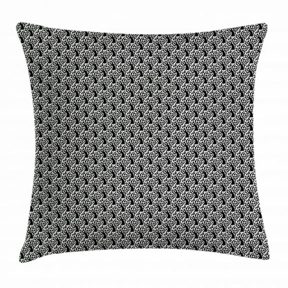 Floral Throw Pillow Cushion Cover, Pattern with Tree Silhouette and Leaves for Fall and Winter Theme Country Style, Decorative Square Accent Pillow Case, 18 X 18 Inches, Black and White, by Ambesonne