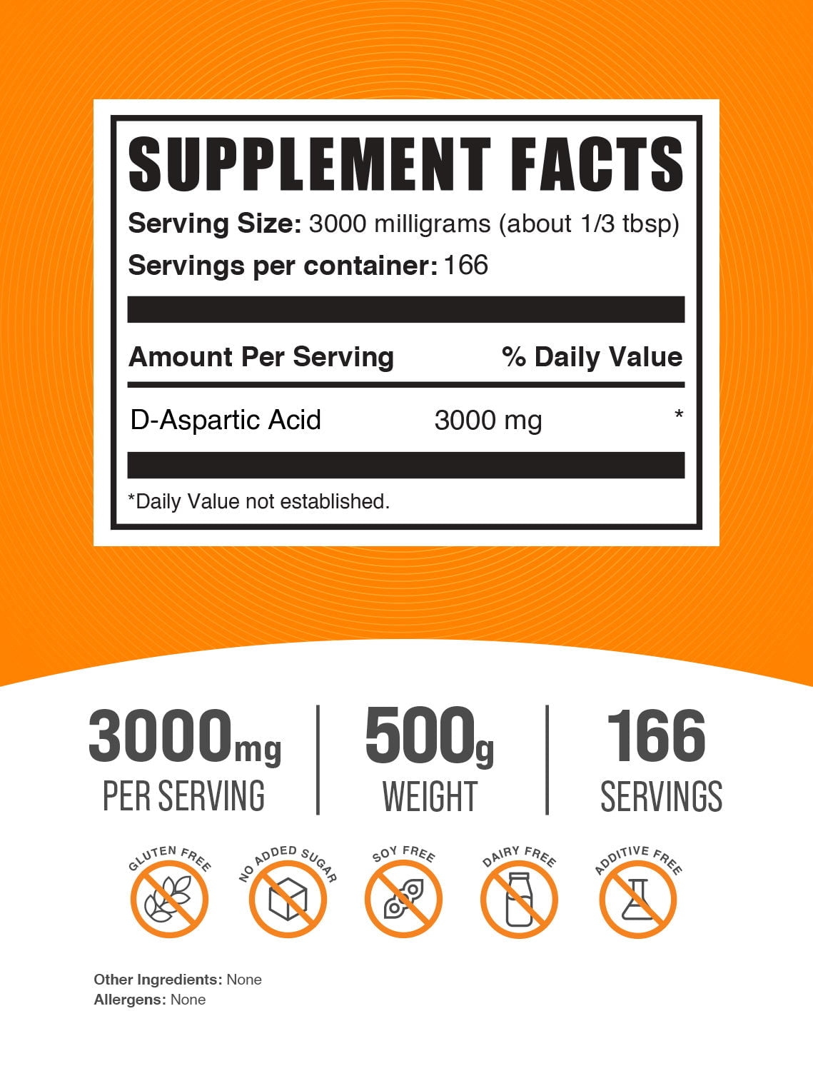 BulkSupplements D-Aspartic Acid Powder - DAA Supplement, Amino Acid Supplement, 3g per Serivng, 500g (1.1 lbs)
