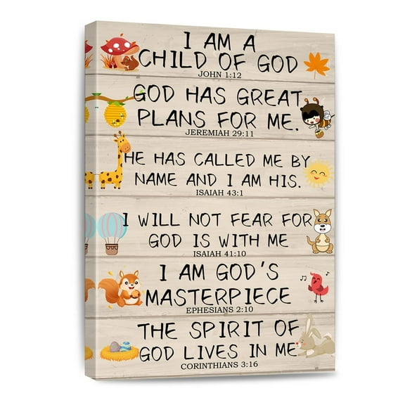 I Am Child Of God Scripture Canvas Wall Art Bible Verses For Kids Christian Religious Gifts For Children Nursery/Classroom/Bedroom Wall Decor Ready To Hang