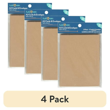 (4 pack) Hello Hobby A2 Blank All Occasion Kraft color Greeting Cards, with Envelopes 4.25" x 5.5" (12 Count)