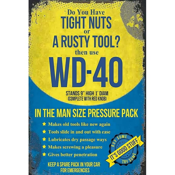 Vintage Garage Man Cave Sign - Do You Have Tight Nuts Or A Rusty Tool? Then Use WD40 Funny Sign Weatherproof Aluminum 8" x 12"