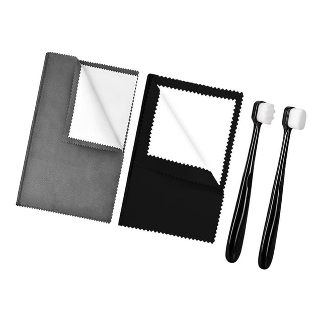 Kit limpiador de joyas de plata, multifuncional, premium, fácil de usar, práctico, compacto, con 2 cepillos, de doble cara, para pendientes. Negro y gris oscuro
