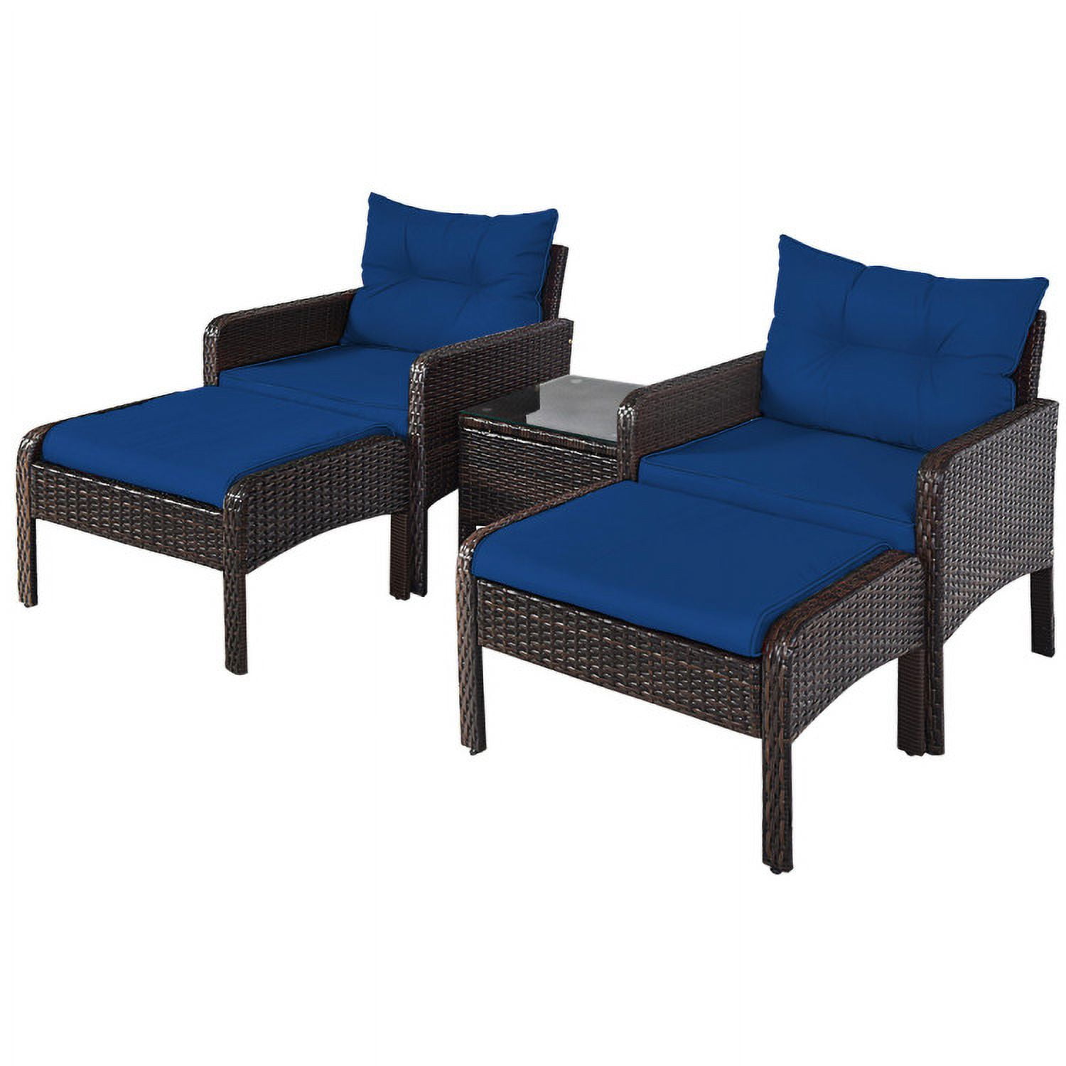 Aimee Lii 5 Pieces Patio Rattan Sofa Ottoman Furniture Set with Cushions, Outdoor Patio Furniture, Navy Aimee Lii 5 Pieces Patio Rattan Sofa Ottoman Furniture Set with Cushions, Outdoor Patio Furniture, Navy