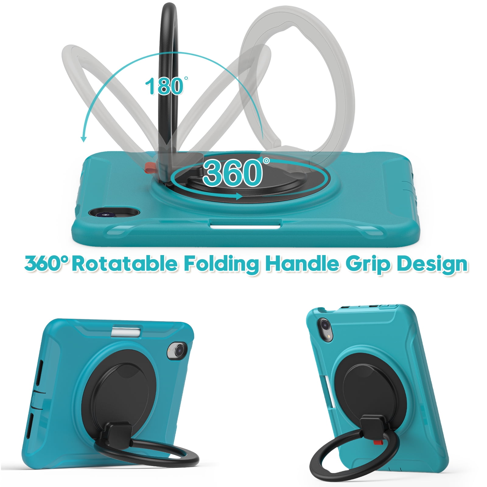 Portable Rugged Case for 2021 Apple iPad Mini 8.3-Inch (6th Generation 2021 Release) - Rotating Stand Handle Case, Built-in Pencil Holder, Lightweight Shockproof Hard Composite Cover (Dark Green)