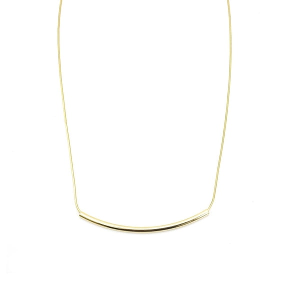 Trendy Curved Bar Pendant Necklace - Large Gold Tone Fashion Statement Jewelry Necklace Gold