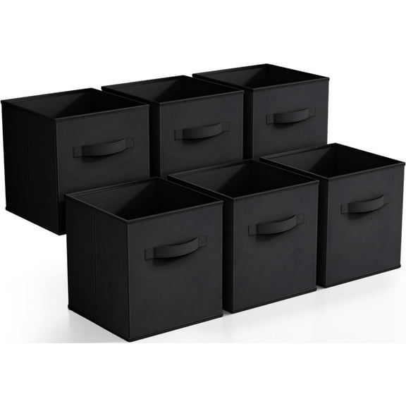 Sorbus 11" Collapsible Fabric Storage Cubes - 6 Foldable Bins with Handles for Clothes, Toys, Books (Black)