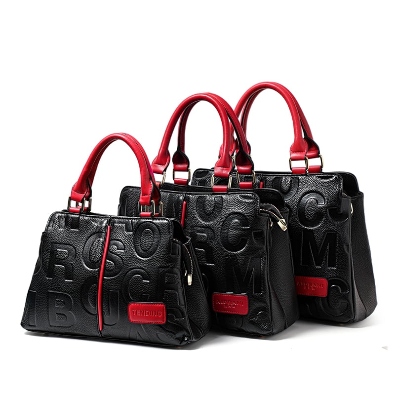 High-quality genuine leather alphabet stripe contrast handbag/tote for women, large capacity storage bag/purse