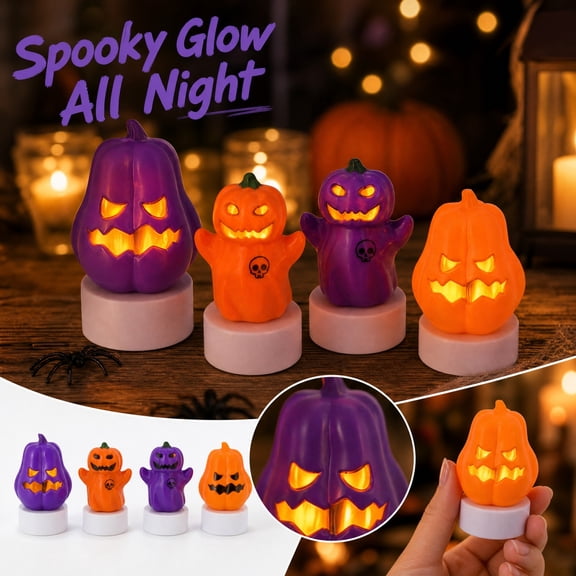 Halloween Decorations Halloween Electronic LED Flameless Candle Ghost Light Set of 4 Flickering Battery Operated for Mantel Shelf Home Display