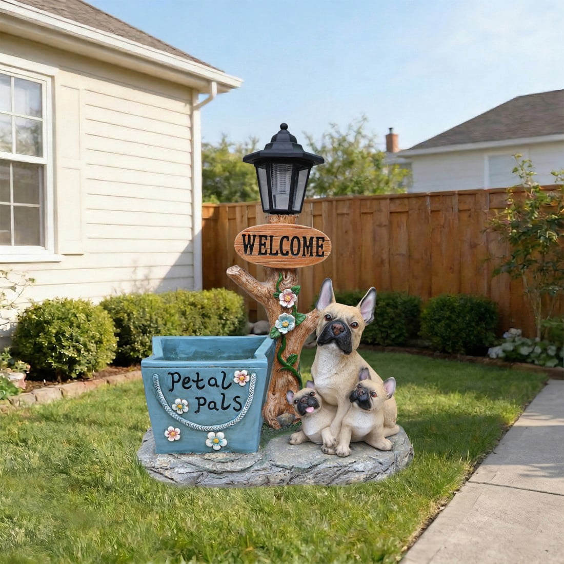 French Bulldog Family Planter Statue Outdoor Resin Garden Decor Dog Sculpture with Built in Flower Pot Decorative Yard Lawn Patio Porch Accent
