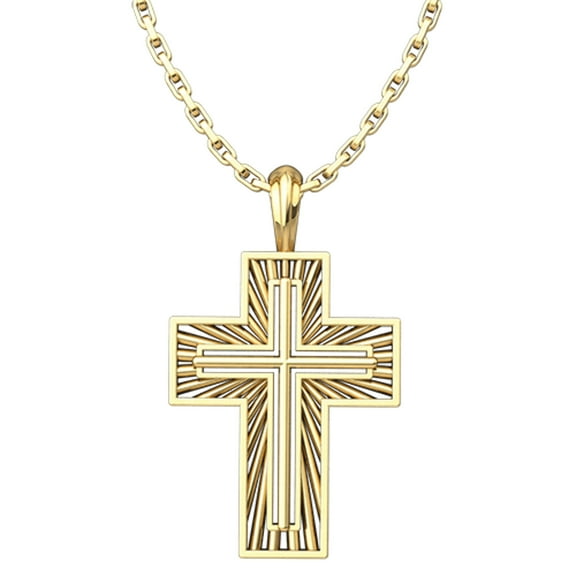 Gold Plated Sterling Silver Shining Cross Pendant with 18" Gold Plated Chain