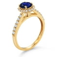 thumbnail image 3 of Gem Stone King 10K Yellow Gold Blue Sapphire and White Lab Grown Diamond Halo Engagement Ring for Women (0.88 Cttw, Gemstone September Birthstone, Oval 7X5MM), 3 of 4