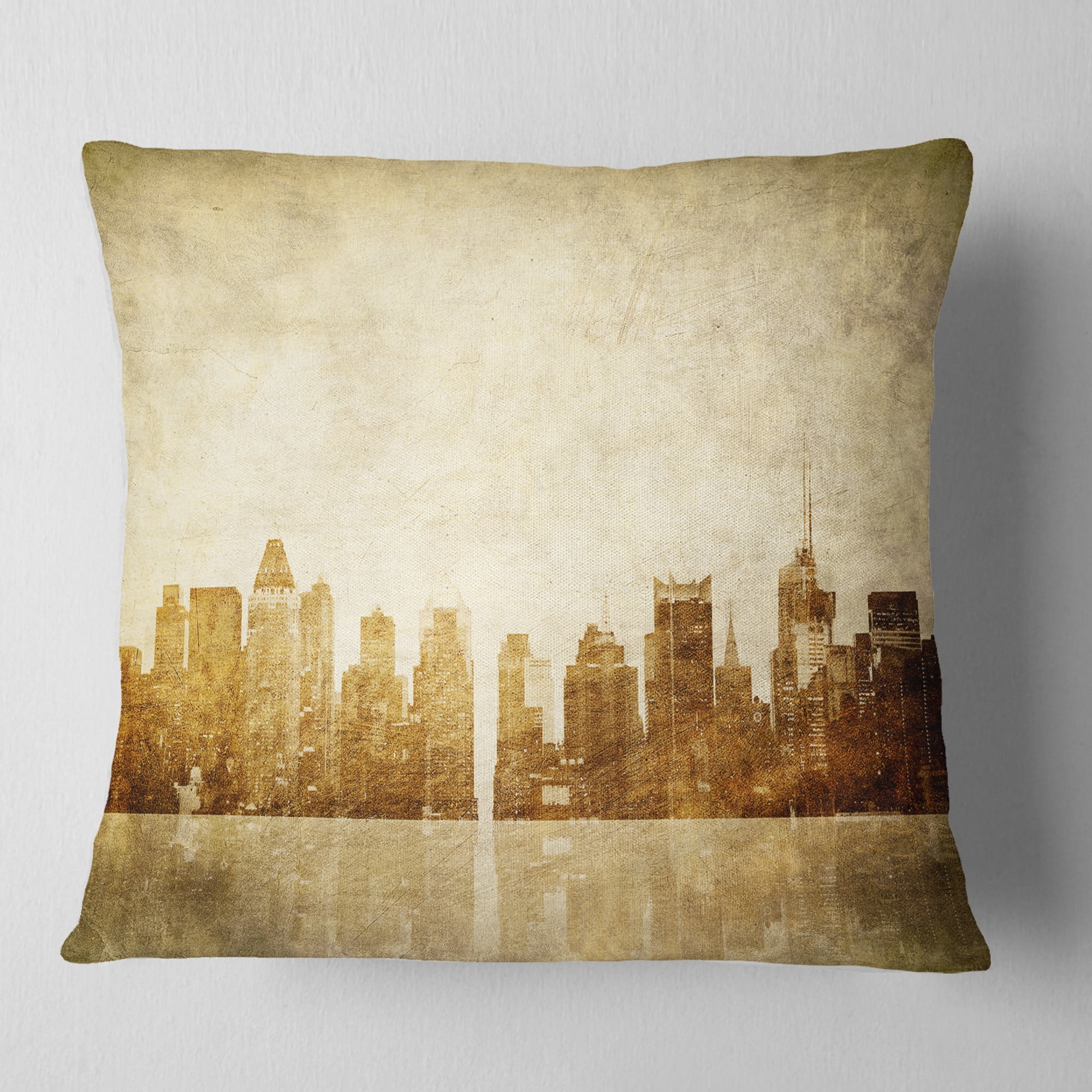 Designart New York Skyline Grunge View - Cityscape Throw Pillow - 18x18