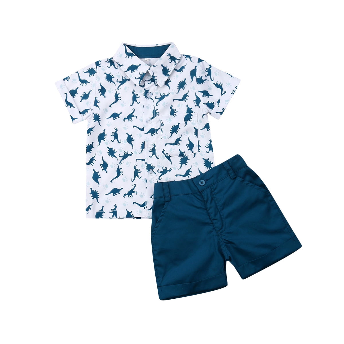 2Pcs Toddler Kid Baby Boy Shirt Print Tops T shirt+Shorts Outfits Set Pants