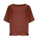 thumbnail image 4 of Camisas de Manga Larga para las Mujeres Suelto Ajuste Plisado Lino Cuello en V Cuarto Superior Manga de Moda de Color Sólido Blusa, 4 of 9