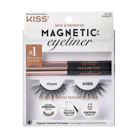 KISS Magnetic Eyeliner & False Eyelashes Kit, Style ‘Charm’ - 1 Pair Strip Lashes, 1 Tube