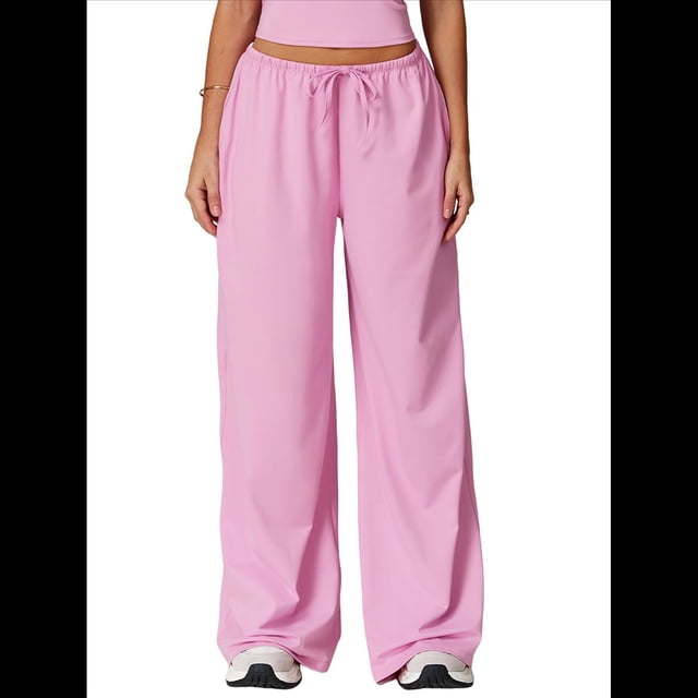 Pantalones Deportivos Casuales Holgados de Pierna para Mujer, Rectos, de Tiro Bajo, con Bolsillos con Cordón Elástico Rosa M