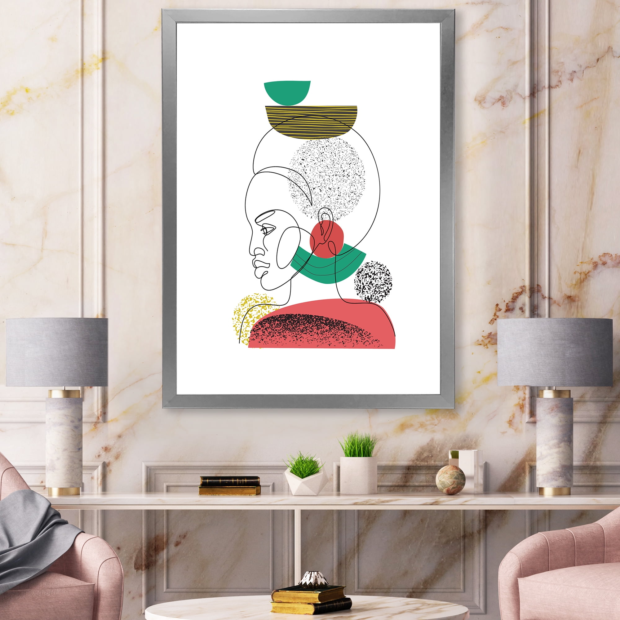 Designart 'One Line Portrait of Afro American Women VI' Modern Framed Art Print