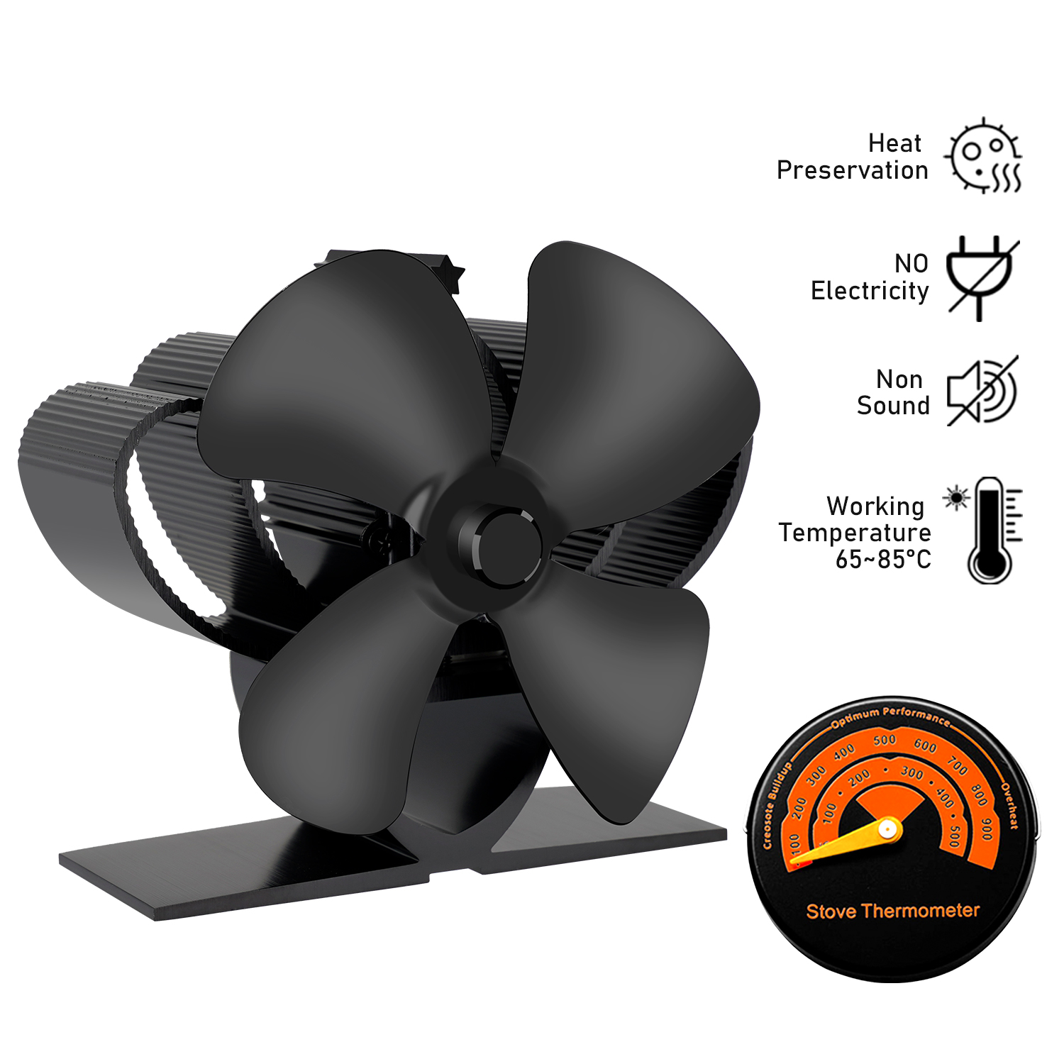 Small Wood Stove Fan 4 Blade Fireplace Fan for Wood Burning Stove,Heat