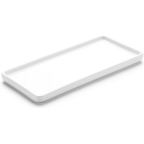 10" Bathroom Tray, Ceramic Vanity Trays for Bathroom, Small Ceramic Tray, Kitchen Soap Trays for Kitchen Counter (White with Gold-Edged, 10",Set/1)