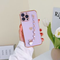 Allytech for iPhone XS/X 5.8 Inch Slim Case with Wrist Strap, Soft TPU Solid Color Fitted Case with Heart Bracelet Handle Strap Raised Lips Camera Lens Protection Shockproof Case for iPhone XS/XPurple