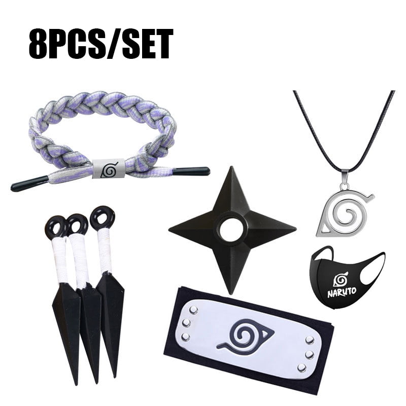 5Pcs Naruto Cosplay Kunai Necklace Bag Ring Collection Gift set in box 