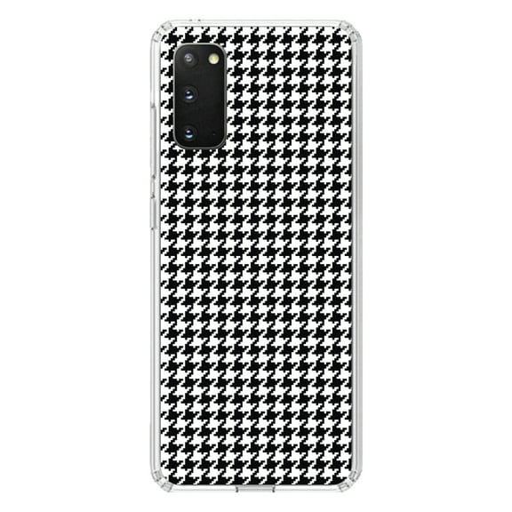 DistinctInk Clear Shockproof Hybrid Case for Galaxy S20 PLUS / 5G (6.7" Screen) - TPU Bumper, Acrylic Back, Tempered Glass Screen Protector - Black White Houndstooth Pattern