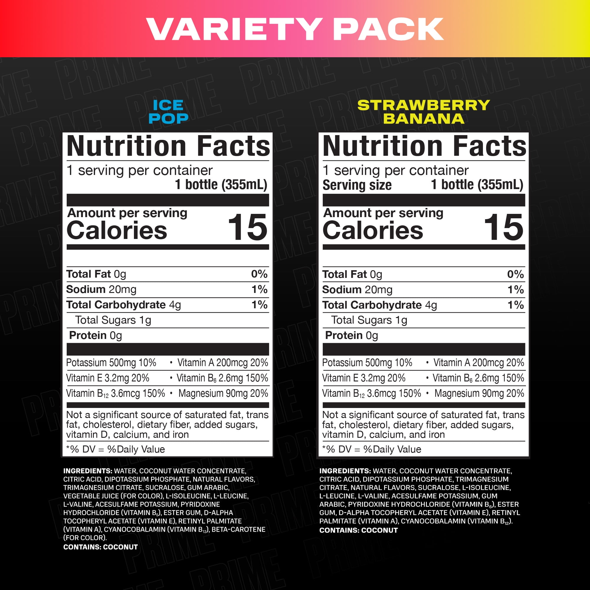Prime Hydration Sports Drink, Duo Pack, Ice Pop, Strawberry Banana, 12 fl oz, 8 Pack, Bottles