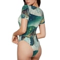 thumbnail image 4 of Uemuo Watercolor Turtle1 Pattern Women's One Piece Short Sleeve Swimsuit Rash Guard Surfing Modest Quick-drying Swimsuit Beach Essentials-Medium, 4 of 9