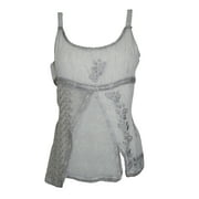 Mogul Women's Tank Blouse Grey Embroidered Rayon Top For Her