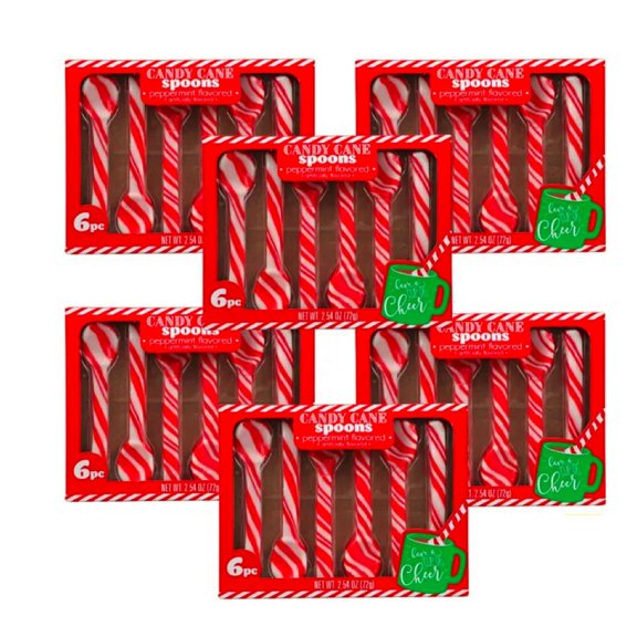 Peppermint Candy Cane Spoons, 2.54oz 6Ct Box Mint Flavored Christmas Candies Party Goodies Bag Filler Chocolate Stocking Stuffer - 6 Boxes - 36Ct Total Sweet Treats & Essentials Tote Bag