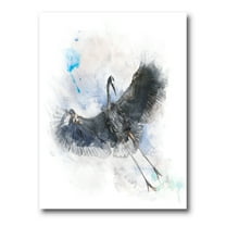 Designart ' Great Dark Blue Heron Bird Illustration ' Farmhouse Canvas Wall Art Print