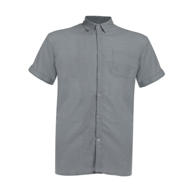 ITFABS Summer Male Monochrome Short Sleeve Shirt, Linen Front Pocket Top Cloth
