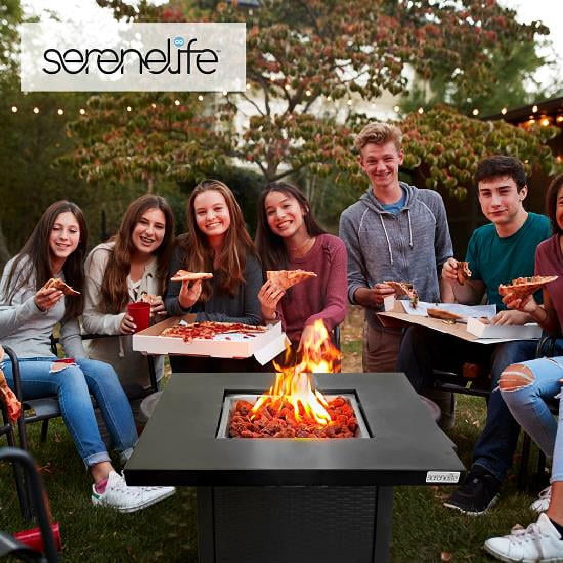 Serene Life Outdoor Propane Fire Pit Table - CSA Approved Safe 40,000 BTU Pulse Ignition Propane Gas Fire Table - 28 inches - Steel Tabletop, Steel Panel
