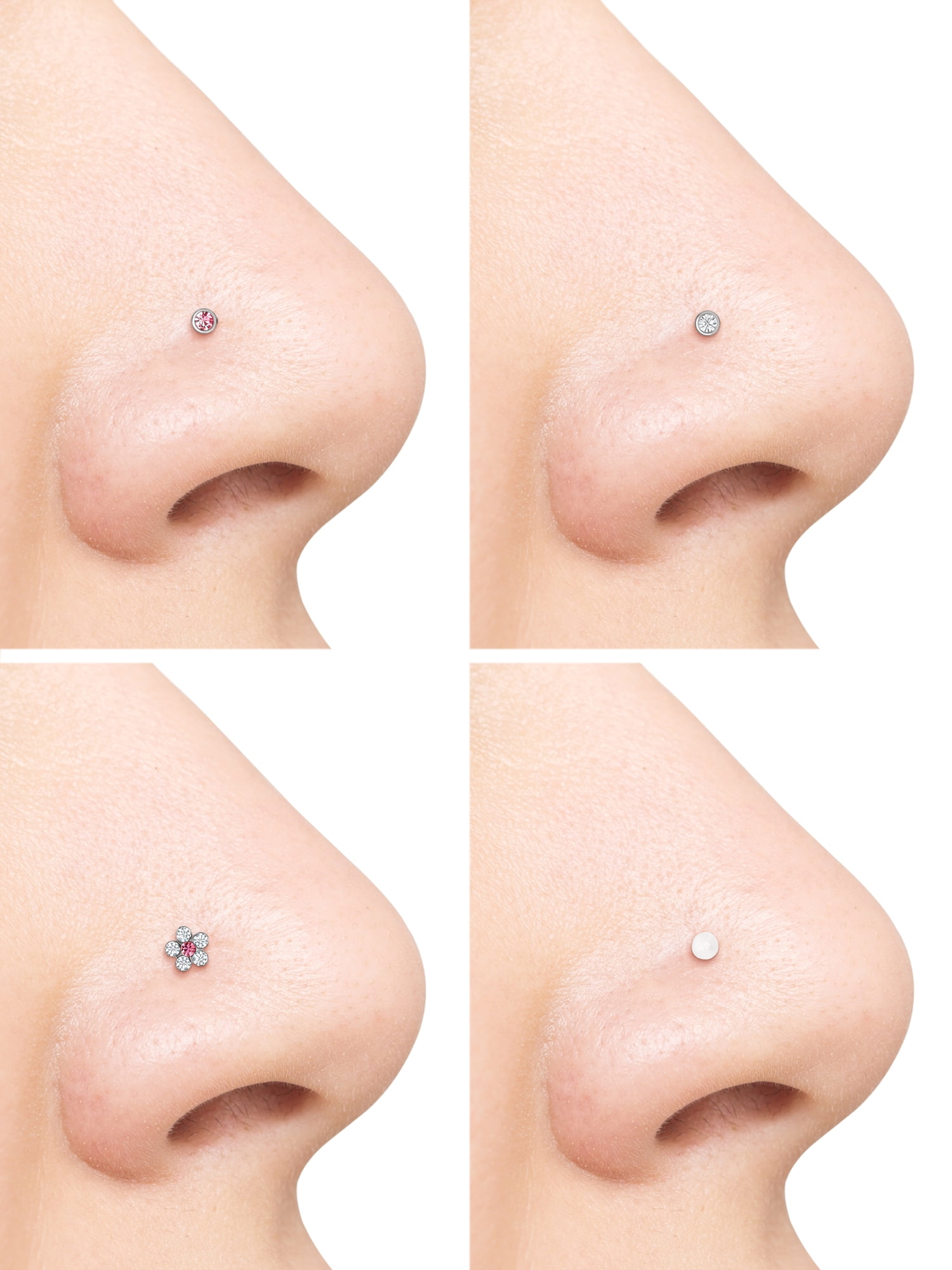 Body Jewelry Women's 22G Steel Nose Studs with Crystals, 6 Pack