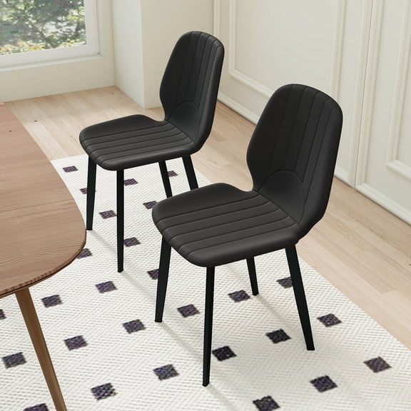 bokifol Dining Chairs Set of 2,Upholstered Kitchen Chairs,Comfortable Seat,Synthetic Leather with Stitching,Mid-Century Modern,Easy Assembly,Living Room Lounge,Black