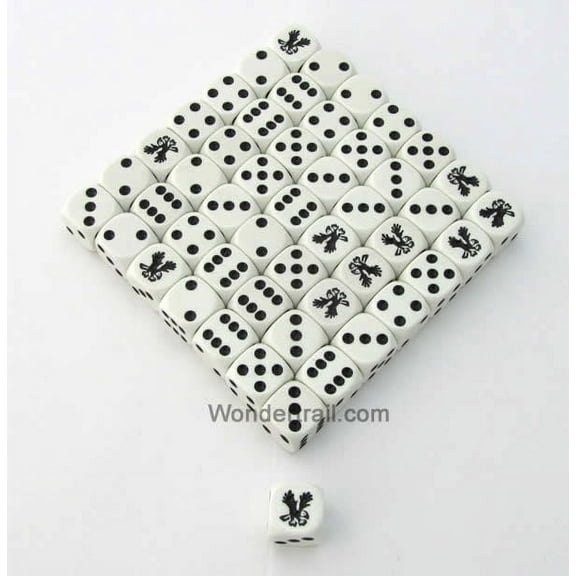 Eagle Dice White Opaque with Black Pips D6 16mm (5/8in) Bulk Pack of 50 Koplow Games