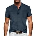 thumbnail image 2 of Mifsaly Mens Henley Shirts Short Sleeve Button Down Shirt Soft Breathable Lightweight Textured Regular Fit Office Work tops Navy,M, 2 of 7