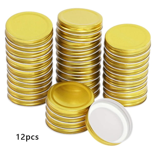 Inteprter 12 tapas de 70 mm de boca ancha para tarros de conservas, tapas de almacenamiento de sellado, tapa de repuesto Cocina y Comedor Dorado