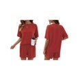 thumbnail image 3 of Women 2 Piece Shorts Set Casual Summer Outfits Ribbed Loose Short Sleeve Matching Lounge Sets Orange-Red S, 3 of 8