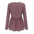 thumbnail image 4 of Abcnature Women's Fall Long Sleeve V-Neck T-Shirt Sleepwear Tunic Tops Blouse Shirts, Solid Ruffles Patchword Blouse T-Shirt, Long Sleeve Tunic T-Shirt Blouse Purple XL, 4 of 5