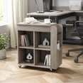 thumbnail image 4 of Side Table with Storage, 27" Tall End Table with Rolling Wheels for Living Room, Wood Side Tables Bedroom, 4 of 6