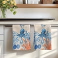 Coastal Blue Octopus Kitchen Towels Set of 3, Retro Nautical Coral ...