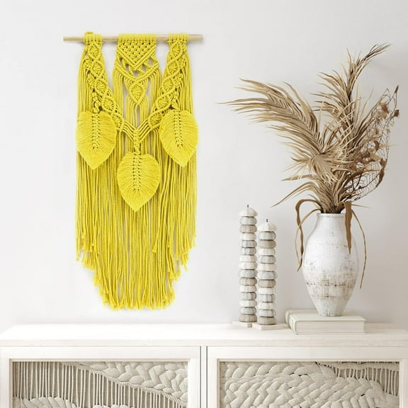 Macrame Wall Hanging Boho Yellow Weaving Handmade Tapestry with Tassel Elegant Wall Art Home Decor