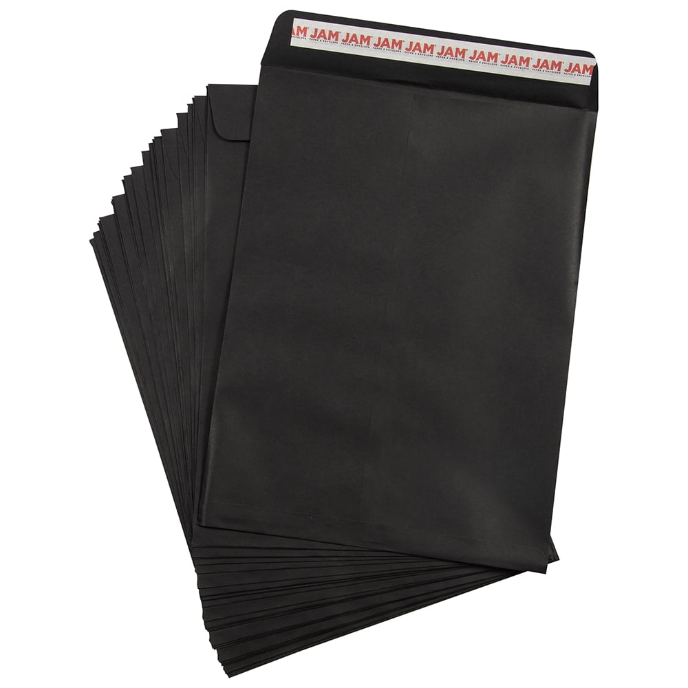 JAM Paper Black 9 x 12 Open End Catalog Peel and Seal Envelopes, Bulk 500 Per Box